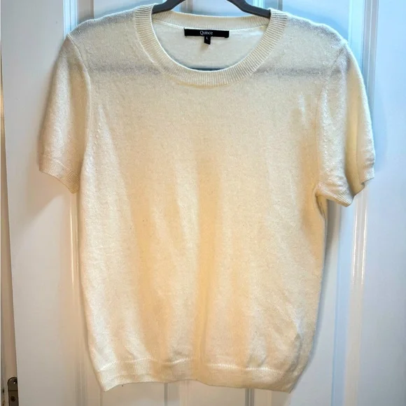 Quince Cashmere Cream Short Sleeve Sweater - Picture 1 of 6